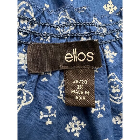 Ellos Peasant Blouse Women 2X Blue Ruffle Trim Tassel Tie Neck Boho Feminine - Picture 5 of 8